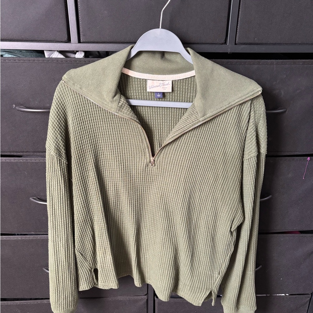 Olive Green Quarter-Zip Sweater